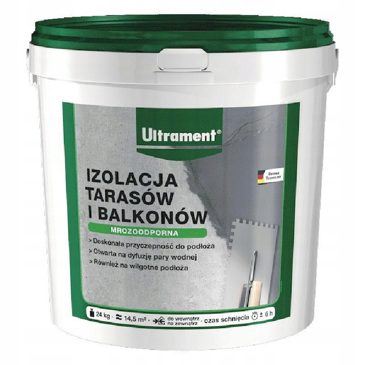 Folie lichida pentru hidroizolatia balconului si terasei, 24kg, rezistenta la apa si inghet, aplicabila pe suporturi umede sau uscate, ULTRAMENT
