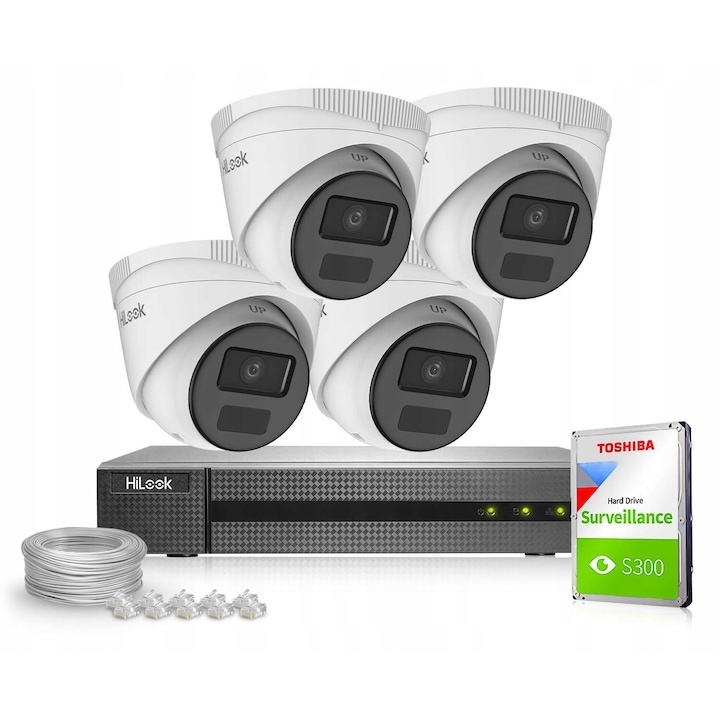 Set monitorizare IP Hikvision, 4 camere tubulare 4MPx, NVR 8 canale PoE, HDD 1TB, IP67