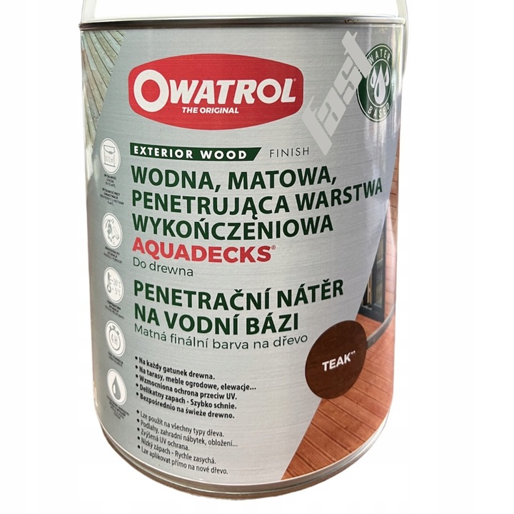Ulei pentru toate tipurile de lemn, Owatrol AQUADECKS, 5L, rezistent la UV, uscare rapida
