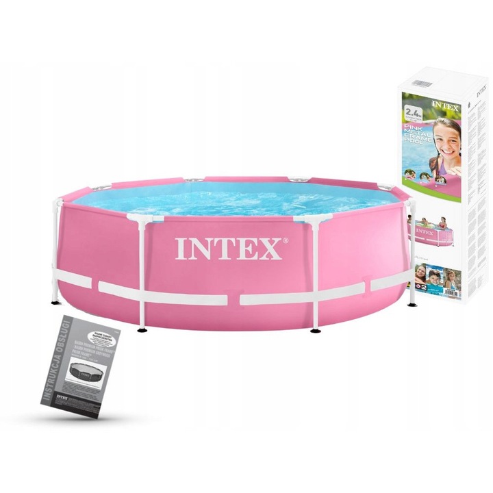 Intex 244x76cm fémvázas medence, 2024-es modell, könnyen összeszerelhető, tartós anyag, komplett szett