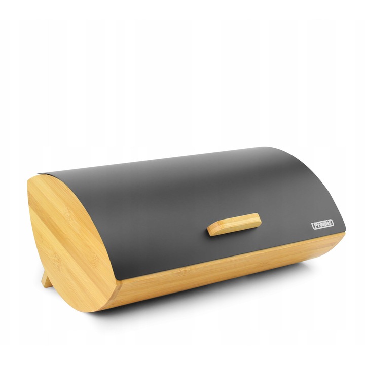 Cutie alimentara Promis, chlebak oval, bambus, capac din otel carbon, 15,5x25x35cm, negru