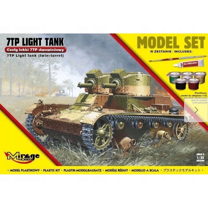 Model de tanc 7TP, Mirage, set de asamblare, 5 vopsele acrilice, 35x23,5x5 cm