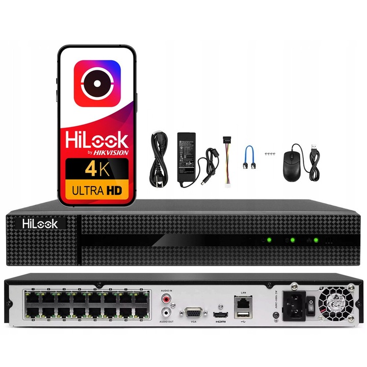 IP рекордер 16 канала NVR-216MH-C/16P, 8Mpx, PoE, 385x315x52mm, пълен комплект