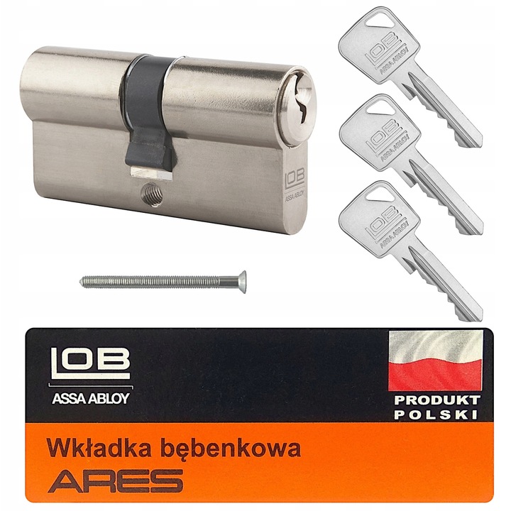 Cilindru usa Lob Ares 40x75mm, nikiel, 3 chei, montaj pentru usi antiincendiu