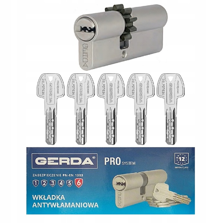 Cilindru de usa, Gerda Pro System X, 30x35mm, set cu 5 chei, culoare: nichel satinat