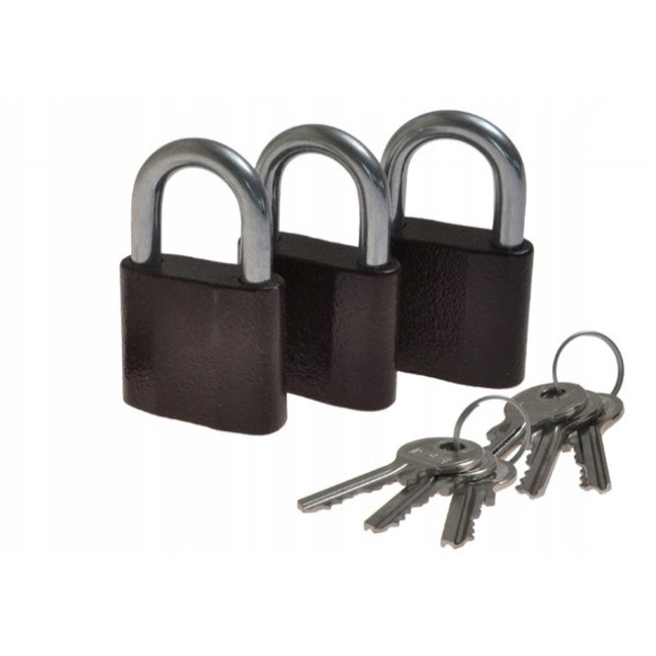 Set 3 lacate LOB KS50, din fonta, sistem cu un singur cheie, rezistente la coroziune, 6 chei
