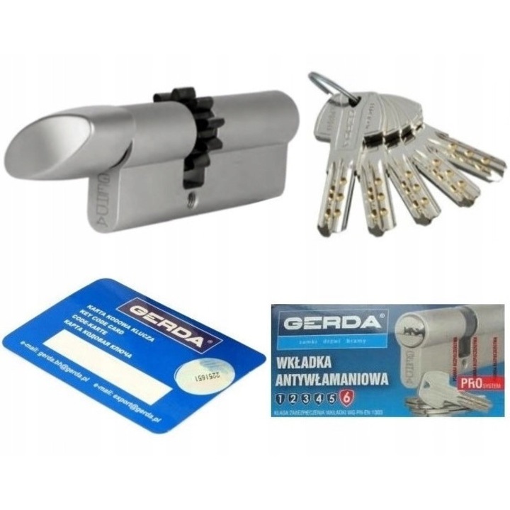 Cilindru usa Gerda PRO SYSTEM 30G/40mm, 5 chei, antiefractie, 70mm, nichel-satinat