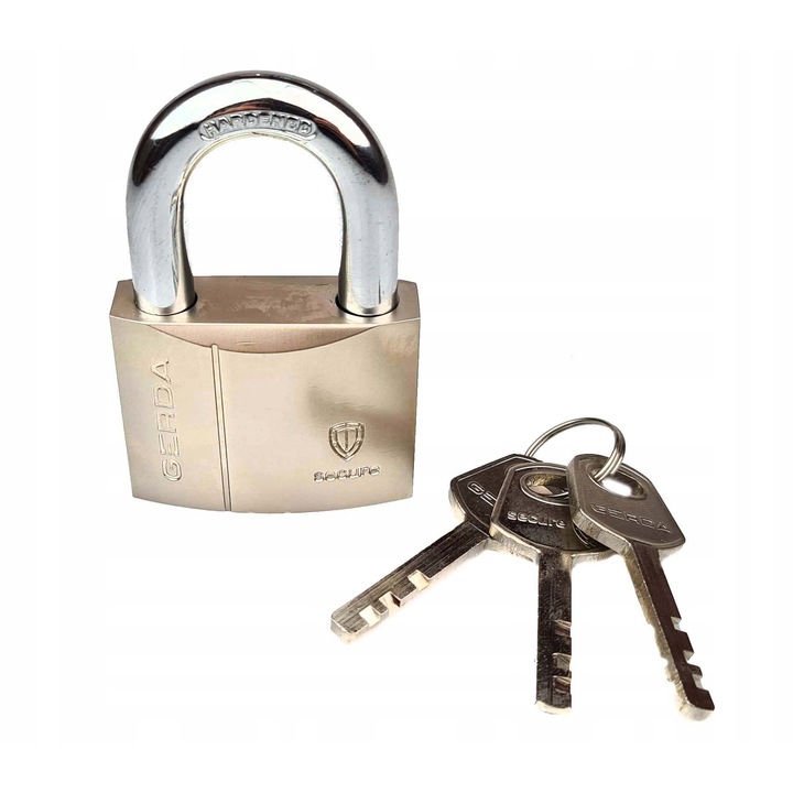 Lacat GERDA S70, corp masiv nichelat, pala cromata din otel, 70x40x36mm, 3 chei incluse