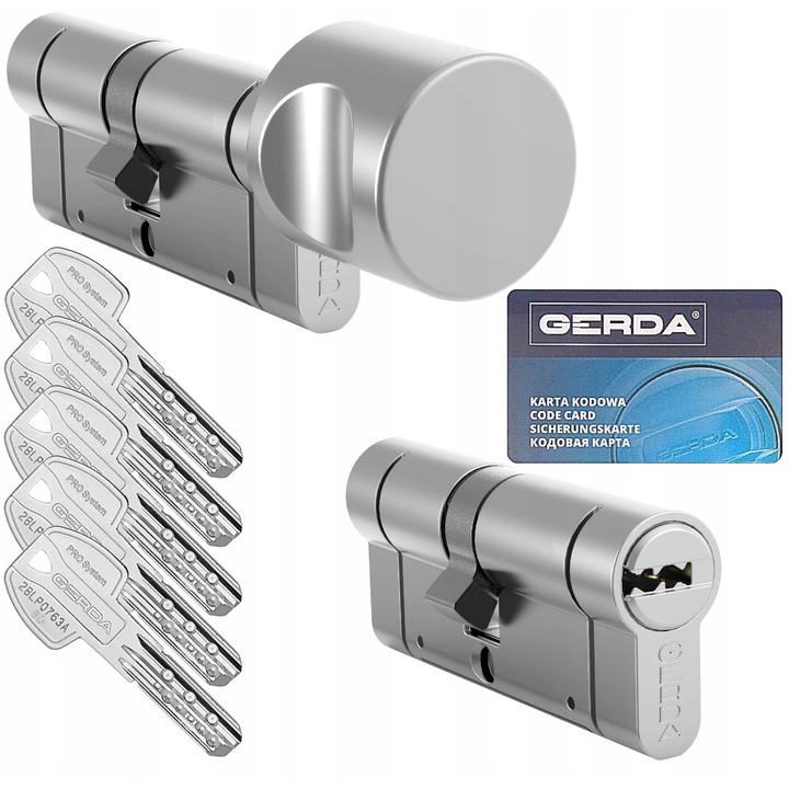 GERDA Pro System 30/50 + 30/50G ajtóhenger készlet, szatén nikkel, 5 kulcs, 2 rögzítőcsavar