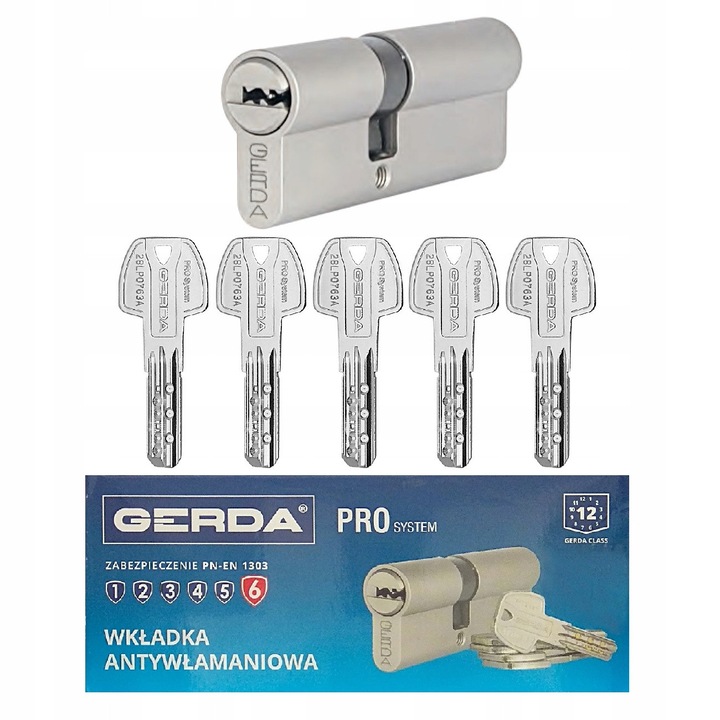 Cilindru usa Gerda Prosystem X 35/60, 5 chei, nikiel, set