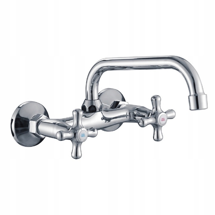 Стенен кухненски смесител Duro Verde Retro, с две ръкохватки, хром, чучур 25 см