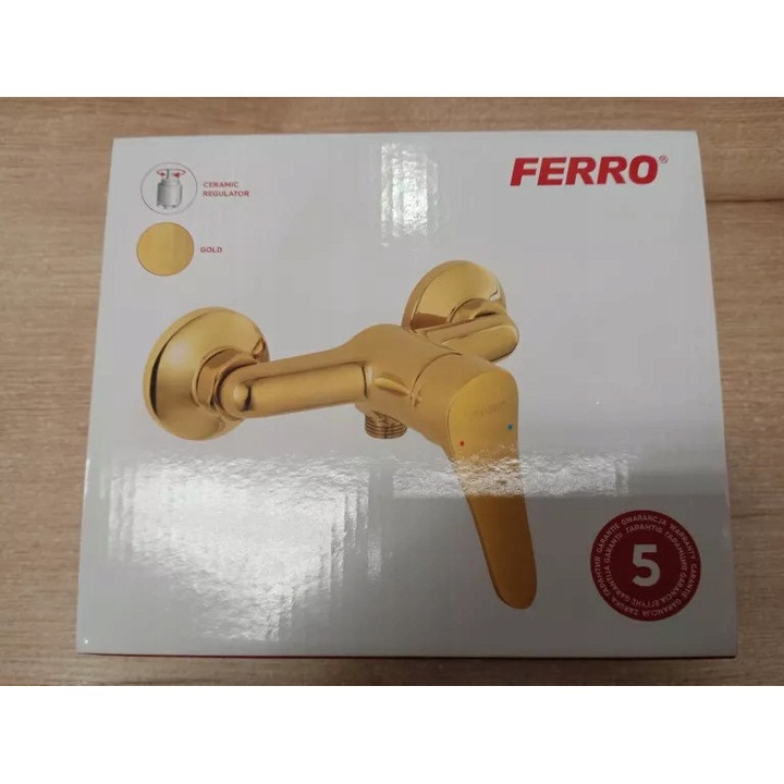 Ferro Petite zuhanycsaptelep, egykaros csaptelep, fali rögzítés, 35 mm-es kerámia betét, fényes felület, arany, 1 db