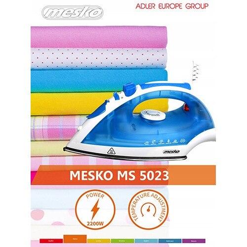 Fier de calcat cu aburi Mesko MS 5023, 2200W, alb-albastru, 26.5x10.7x12.5cm