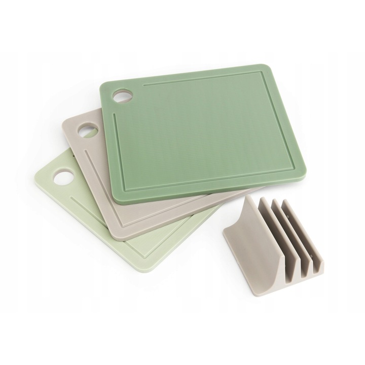 Zestaw tocatoare de bucatarie Bisk, 3 bucati, culori armonioase, cu suport, dimensiuni variate