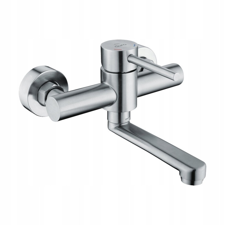 Санитарен смесител DURO, модел ACERO, 15см, от неръждаема стомана, с аератор, една ръкохватка, два отвора