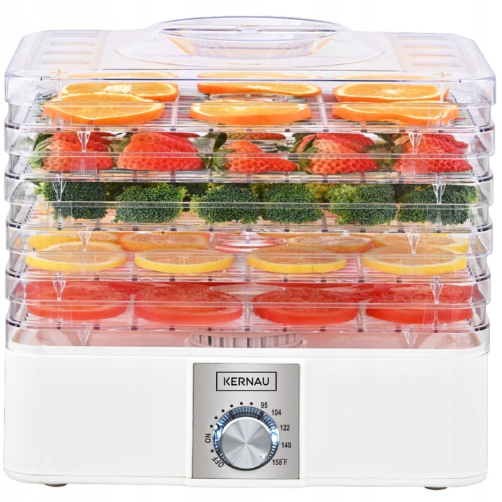 Deshidrator de alimente Kernau KSFD 353, 4-7,9L, 5 tavi, reglare temperatura 35-70°C, mecanic