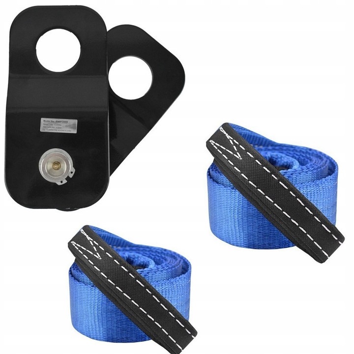 Макара 8T 8000KG + x2 колани 3м 4T, комплект за лебедка 4x4, Husar Winch, син