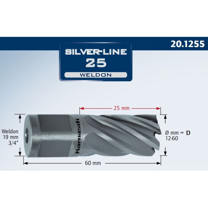 Set de 25 burghie corona HSS-XE 26x60mm, Karnasch, silver, Weldon 19mm