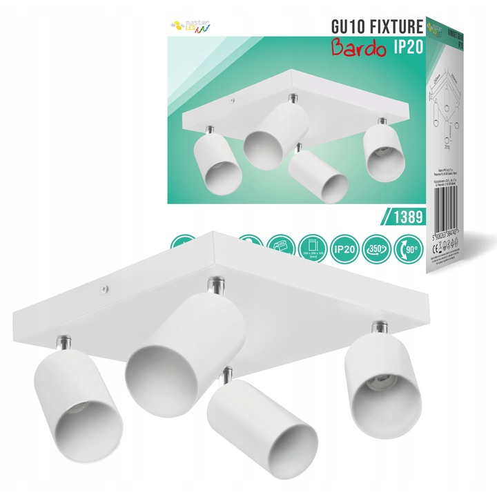 Kinkiet LED Bardo 4xGU10 alb, reglabil, 35W, 250x250x105mm