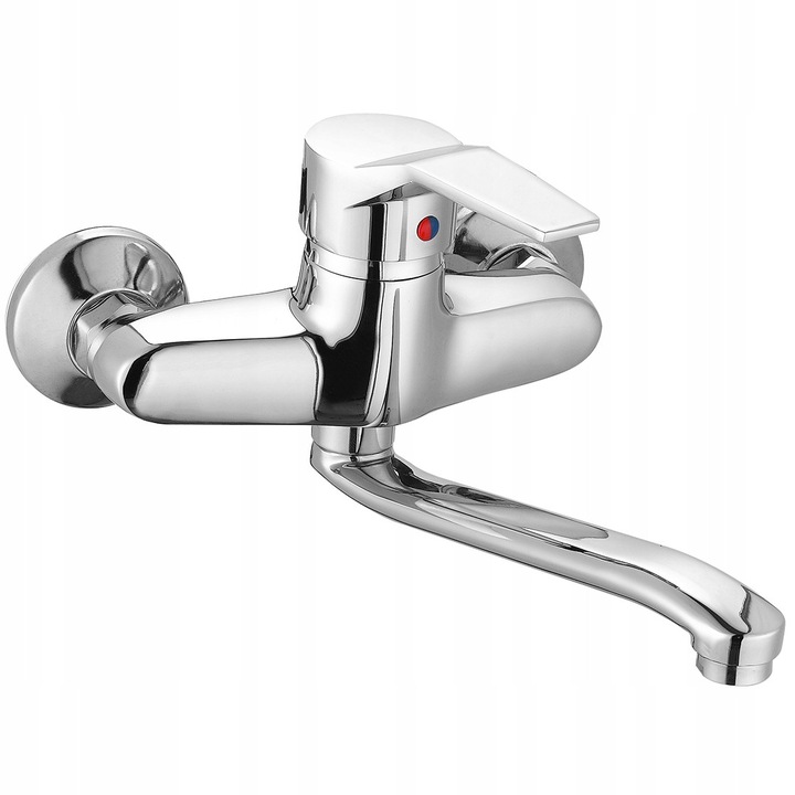 Стенен смесител за мивка Duro, хром, 15см, въртящ се, размери 134x220x214см