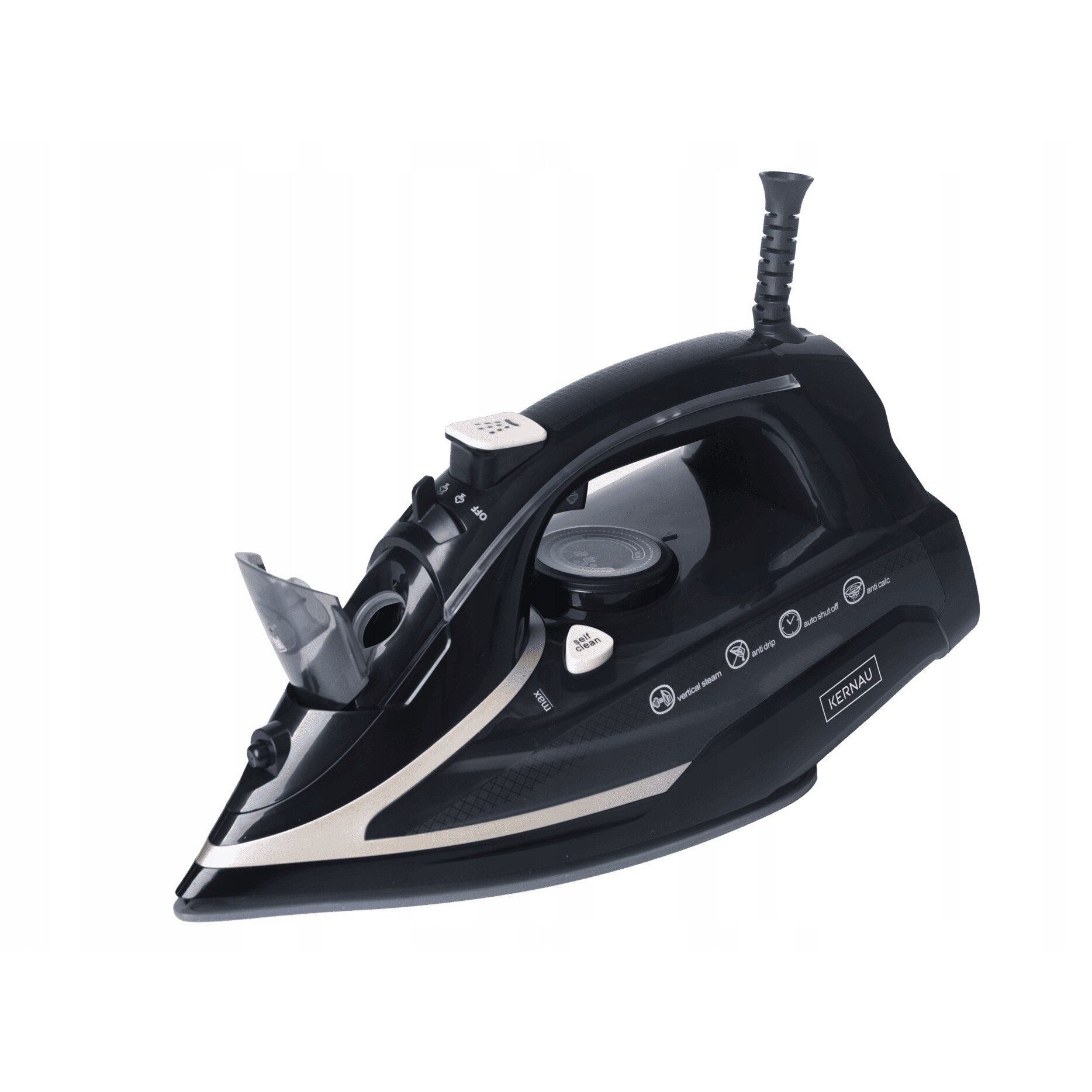 Fier de calcat cu abur Kernau KSSI 2802 C, 2800W, 450ml, talpa ceramica, negru si roz aurie
