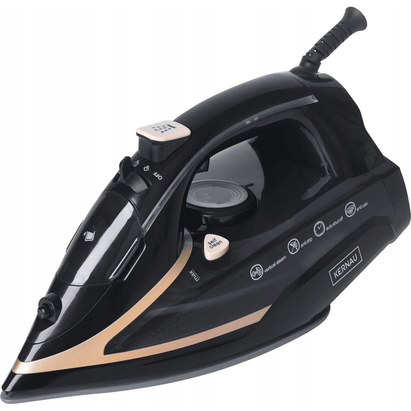 Fier de calcat cu abur Kernau KSSI 2802 C, 2800W, 450ml, talpa ceramica, negru si roz aurie