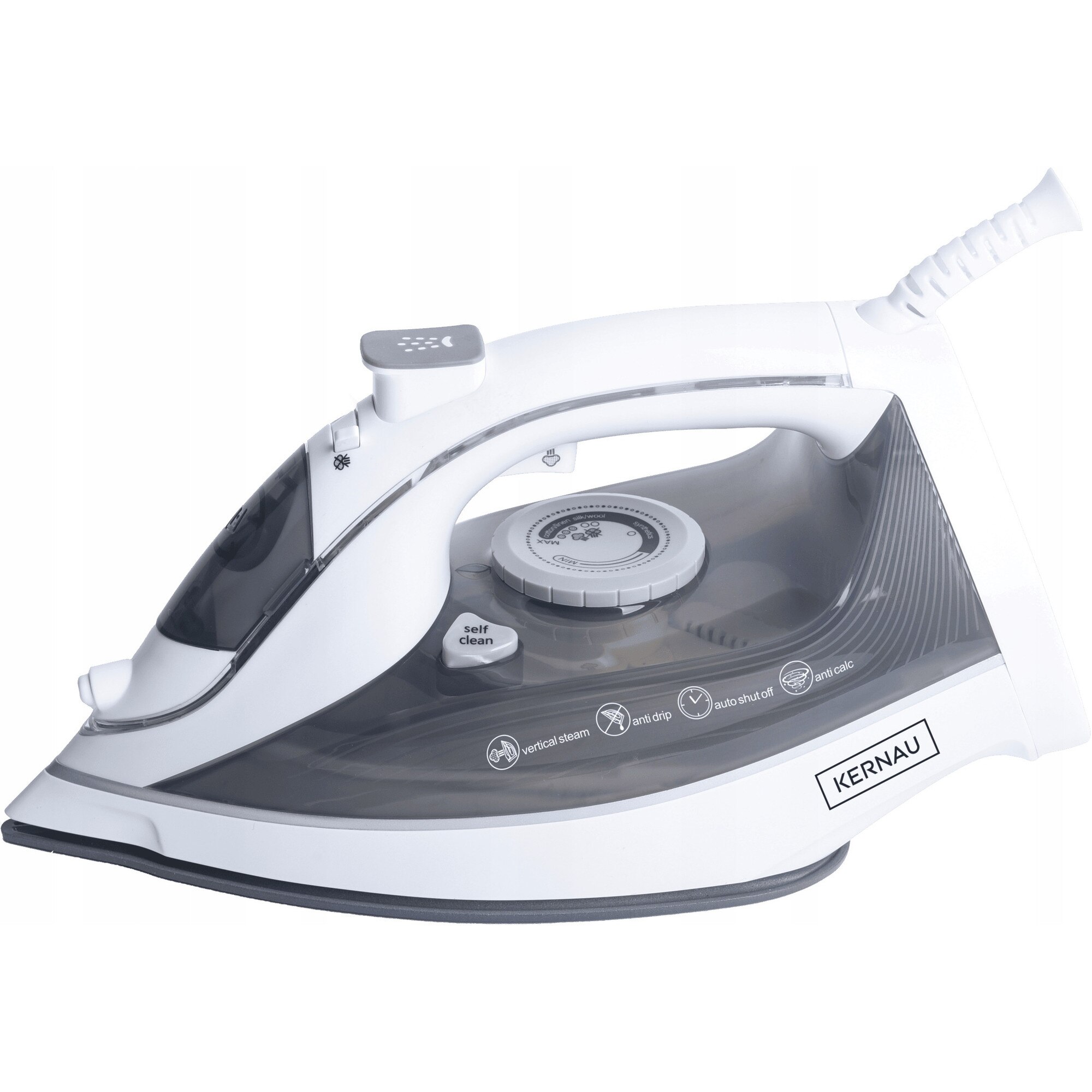 Fier de calcat cu abur Kernau KSSI 2202 C, 2200W, 340ml, talpa ceramica, alb-gri