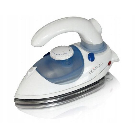 Fier de calcat turistic Optimum ZL-0160, 870 W, alb, dimensiuni 19,5x9,5x9,5 cm, set cu recipient pentru apa