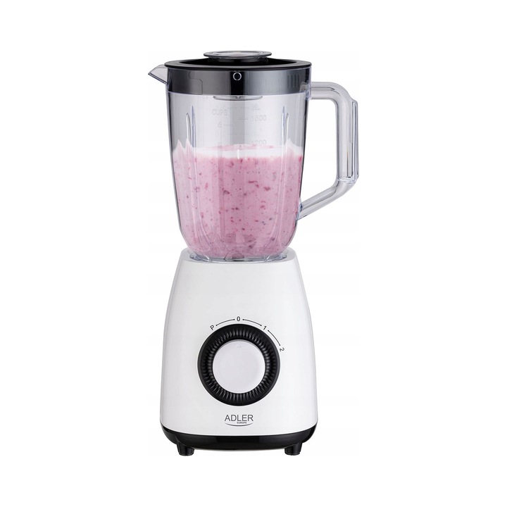 Блендер Adler AD 4085, 1,5л, 1000W, 2 скорости, бял, 15x19x37см, пълен комплект