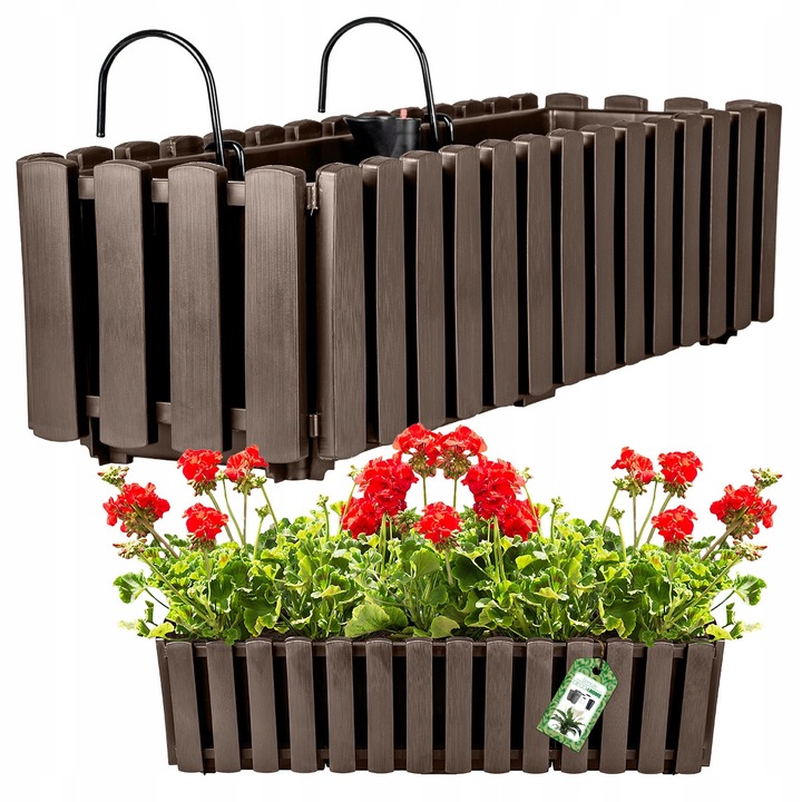 Set 2x Ghiveci suspendat, decorativ, 58x18x16,5cm, culoare brown, sistem de irigare inclus