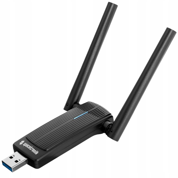 Wi-Fi 7 USB 3.0 hálózati adapter 6500 Mbps 2.4/5/6 GHz, Spacetronik, 74x58x14mm, 87mm antenna