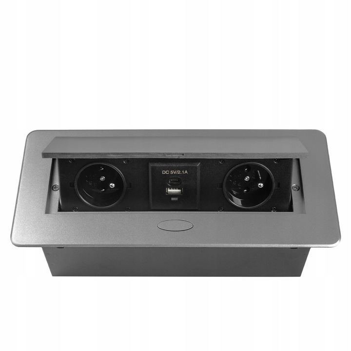 Gniazdo blatowe Spacetronik SPS-D24CC, 2x Schuko, USB-C + USB-A, 26,4x11,7cm, gri