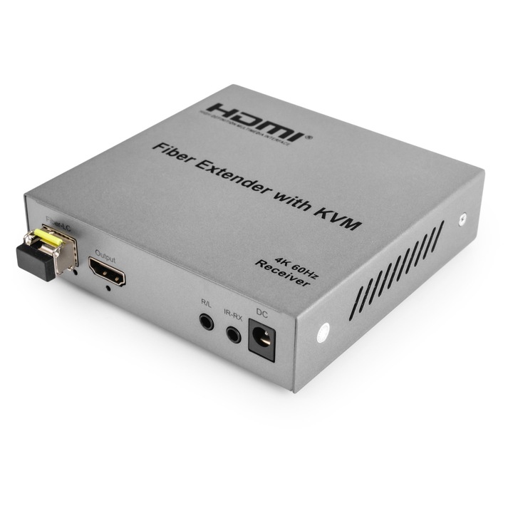 Конвертор HDMI към оптичен кабел Spacetronik KVM 4K 60Hz, предаване до 20км, комплект предавател и приемник