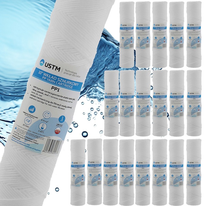 Set 20 filtre snur pentru apa UST-M 10", 1 micron, dimensiuni 255x55mm