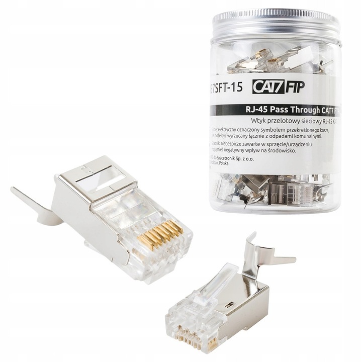 Мрежов конектор RJ45 Pass Through CAT 7 S/FTP Spacetronik, комплект 50 броя, прозрачен