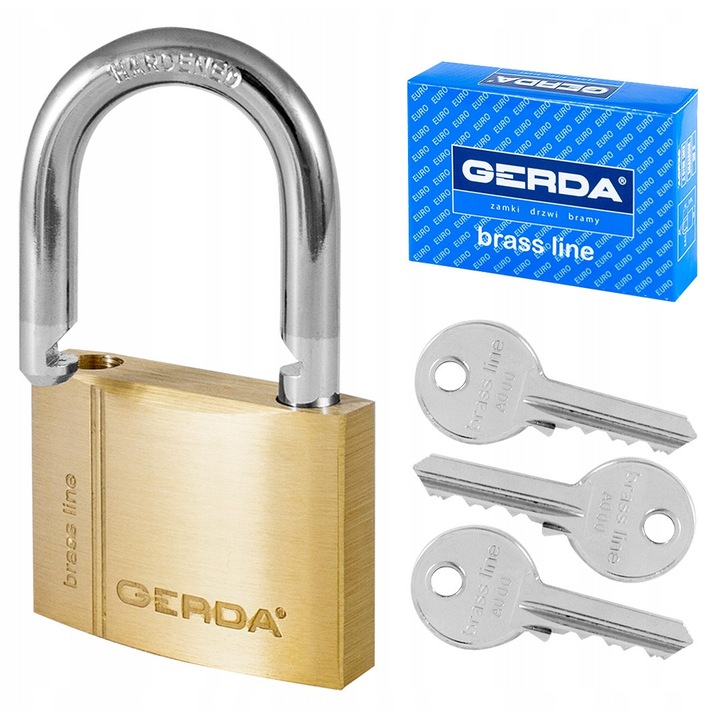 Lacat palakowy, GERDA, BRASS LINE, 60mm, 3 chei, rezistent la coroziune
