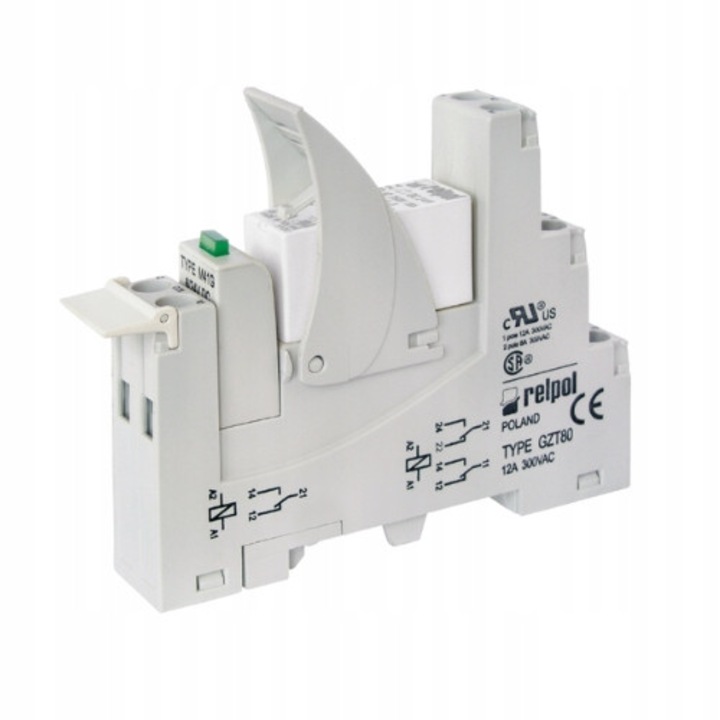 Relpol 8A 230V AC 2P interfész modul, 80x15,6x67mm, túlfeszültségvédelem, GZT80 aljzat