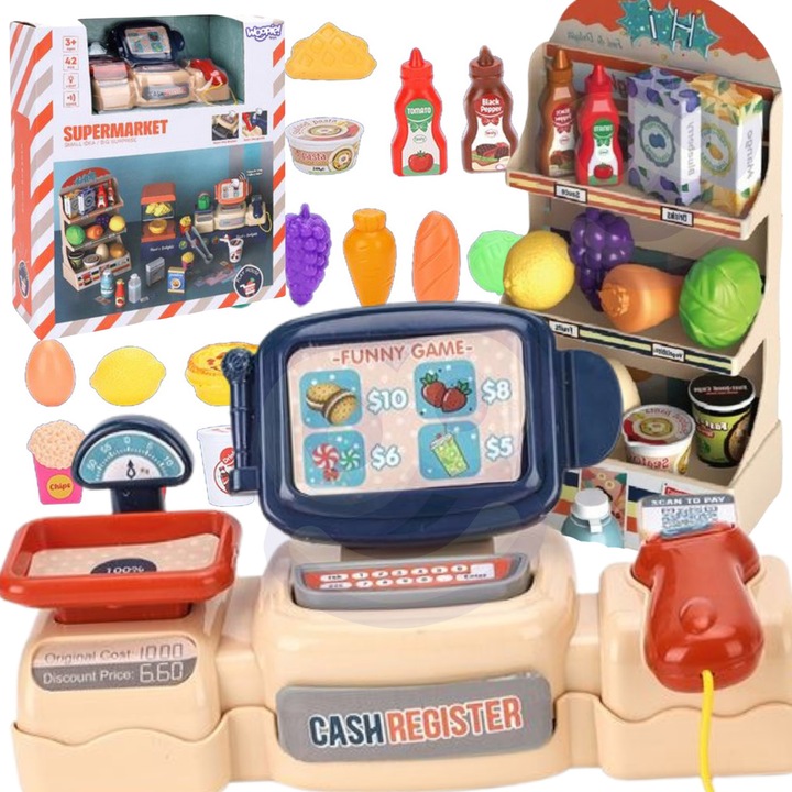 Set joaca supermarket, Woopie, 42 elemente, multicolor, 7x10x18,5cm
