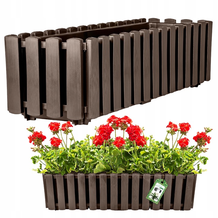 Set 2x Ghiveci Gradina 58cm, Imitatie Lemn, Culoare Maro, Dimensiuni 58x18x16,5cm