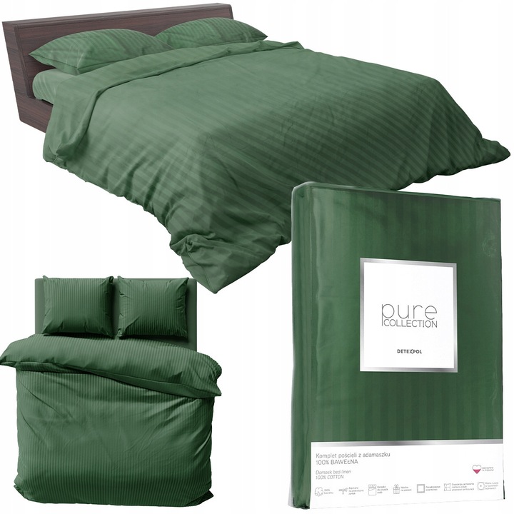 Спално бельо Deco4Home Pure Collection памук дамаска зелен 180x200cm 70x80cm комплект 3 части