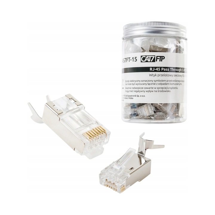 Мрежови конектори RJ45 Pass Through CAT 7 FTP Spacetronik, прозрачни, комплект 50 броя