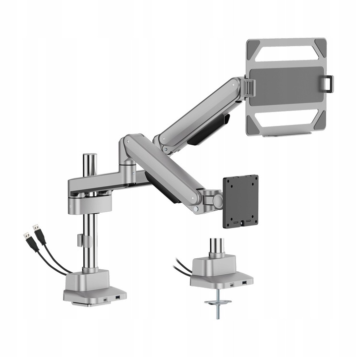 Uchwyt monitor és laptop tartó VESA USB, 21kg, 17-35", 2 USB port, fényes szürke/fekete