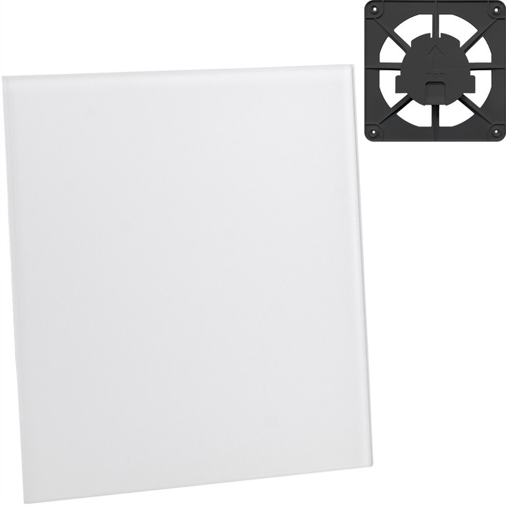 Grila ventilatie F.H. ANA 150x150mm, panou decorativ din sticla alb lucios, culoare grafit