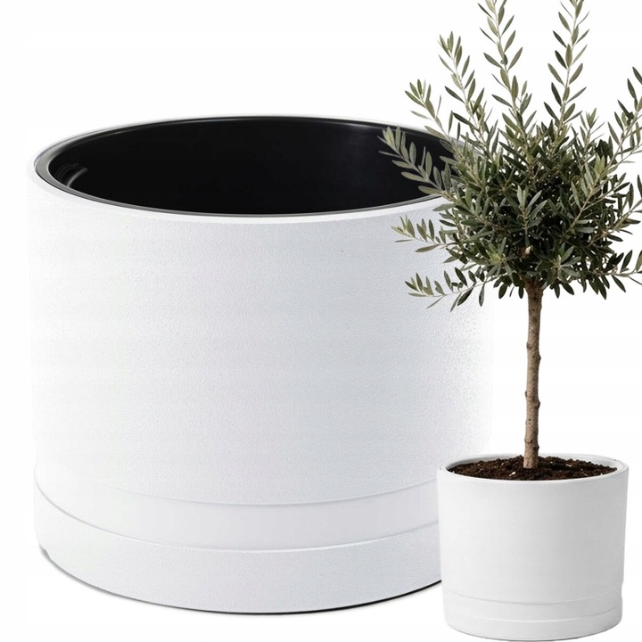 Ghiveci KOMA WALEC 31cm, alb, capacitate 22L, design modern, rezistent la inghet si UV