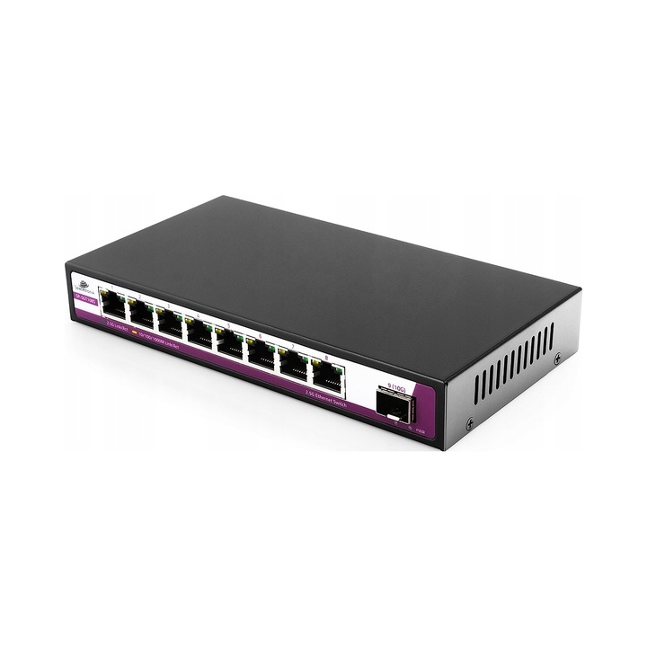 Switch 9 portos RJ45 2.5G + SFP 10G port Spacetronik, fém, 190x100x28mm, teljes készlet