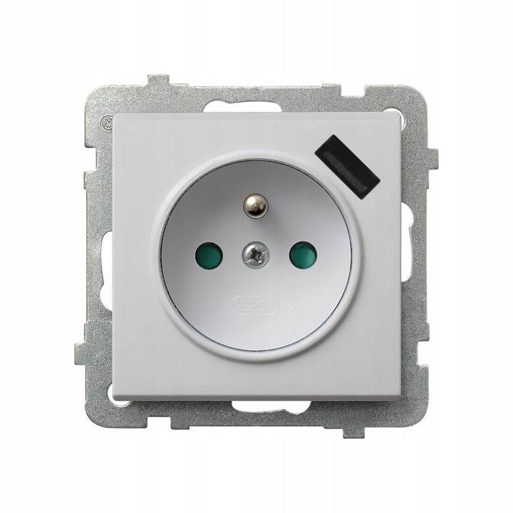 Priza single cu incarcator USB, OSPEL, alb mat, 16A, 250V, montaj subtire