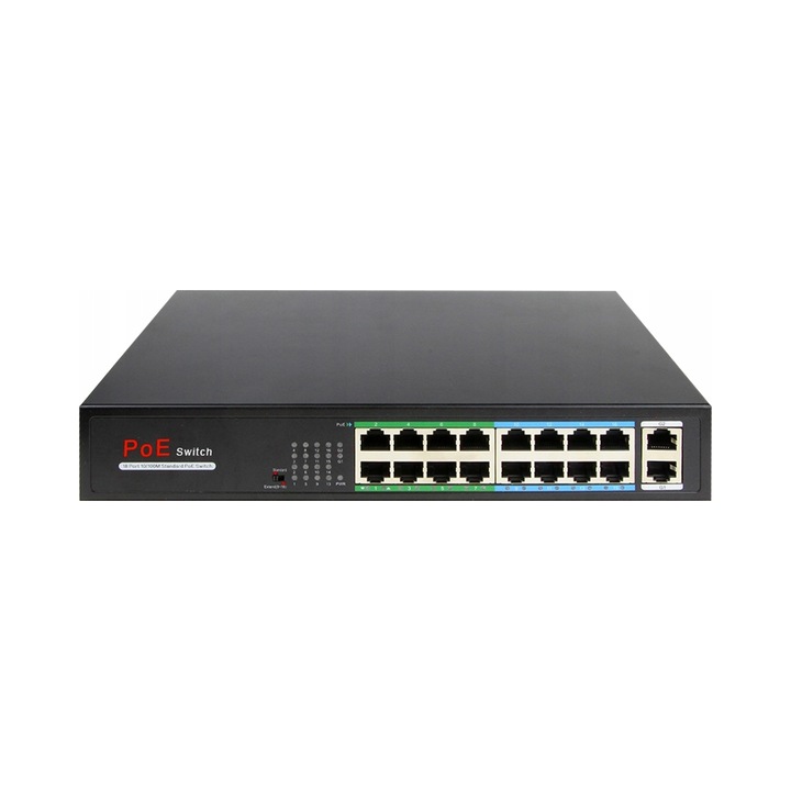 PoE суич 16 порта, 160W, 2x Uplink RJ45 1Gbps, 181x44,5x270,5mm