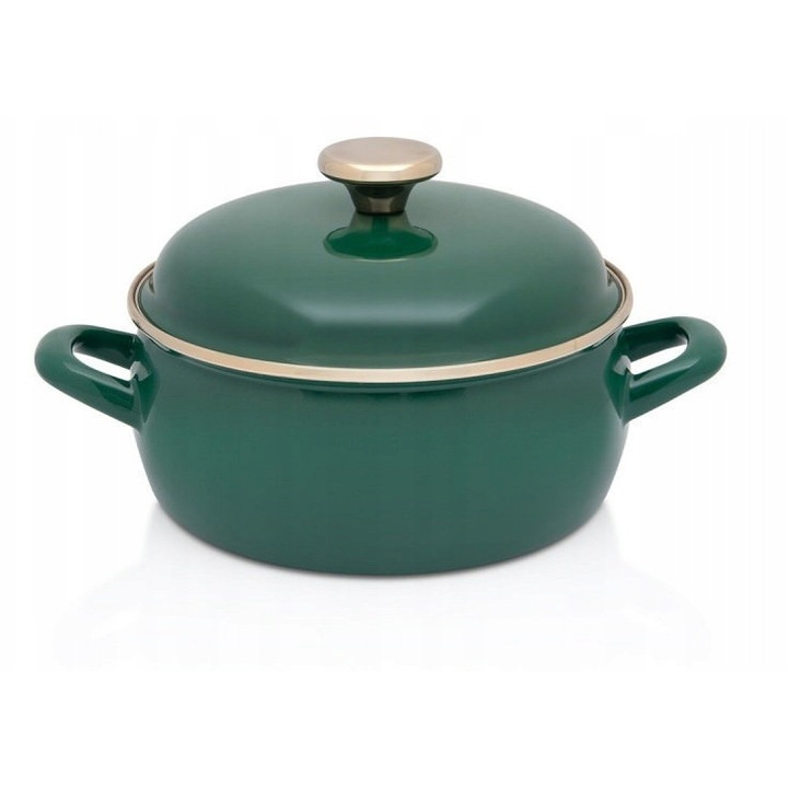 Oala emaliata Dark Green 20 cm, 2,9 l, cu capac, METALAC