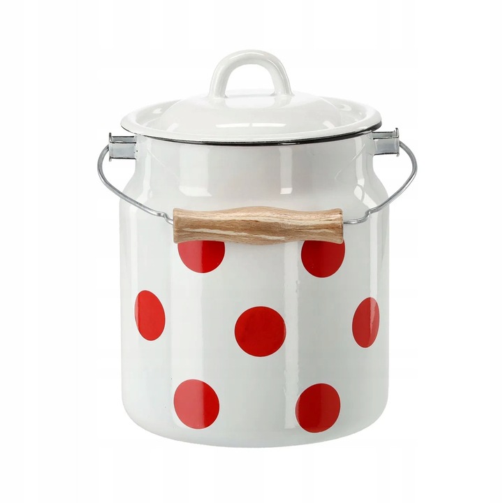 Oala emaliata pentru lapte, Chomik 3,3 l, alb cu puncte rosii
