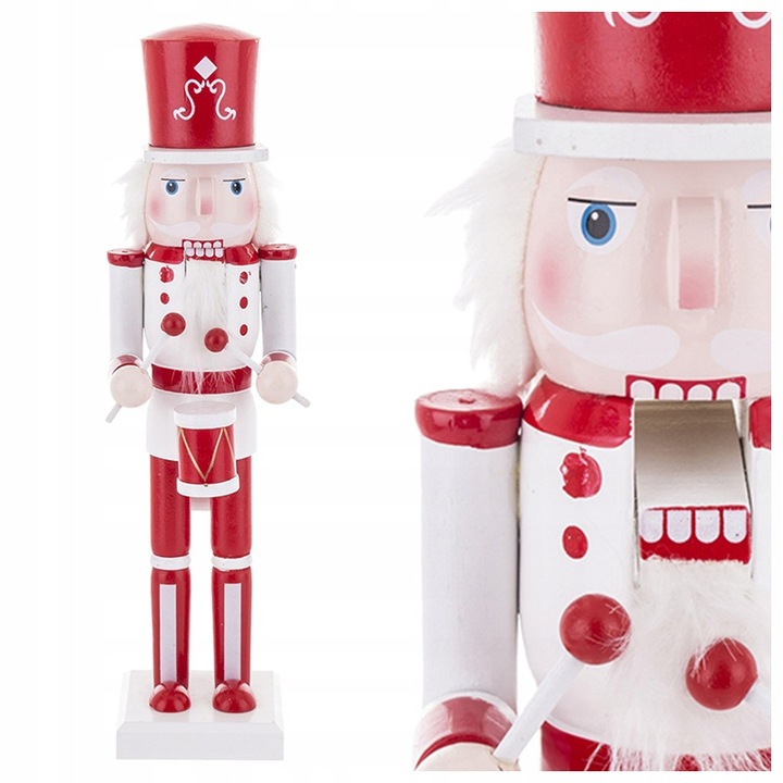 Figurina Craciun Dziadek do Orzechow, Artpol, 36x10x8,5cm, alb-rosu, din lemn, cu bebenek